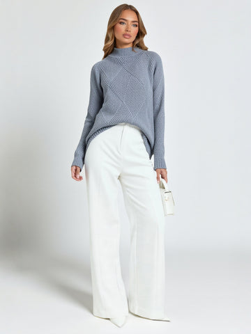 Heavy Industry Thickened Korean Style Wool Sweater Women's Half-turtleneck Turtleneck Full Body Diamond Computer Jacquard Sweater Solid Color Knitted Sweater