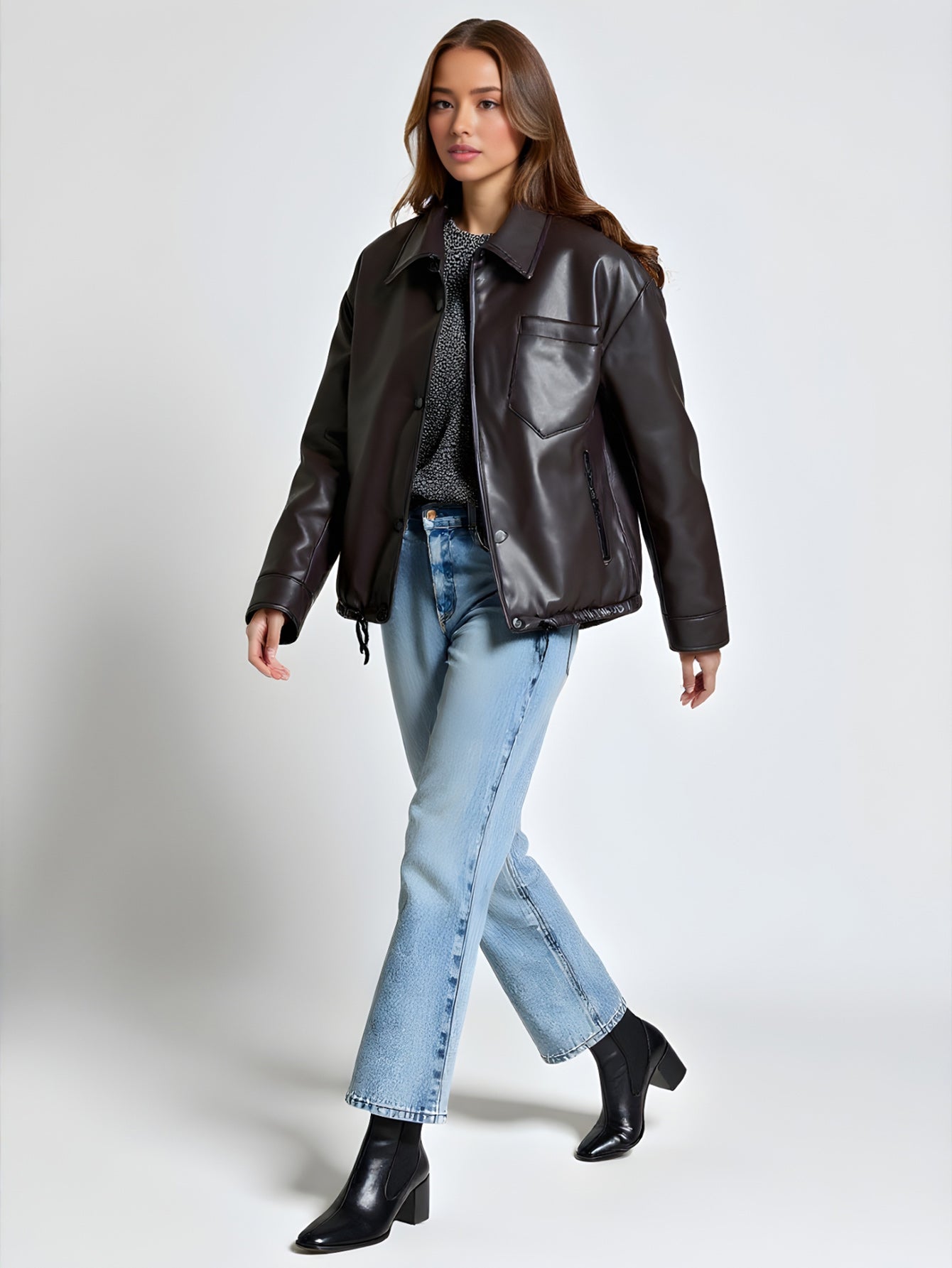 Women's Imitation Leather Jacket Street Fashion All-match Cotton-Padded Coat Autumn Winter New European American Style