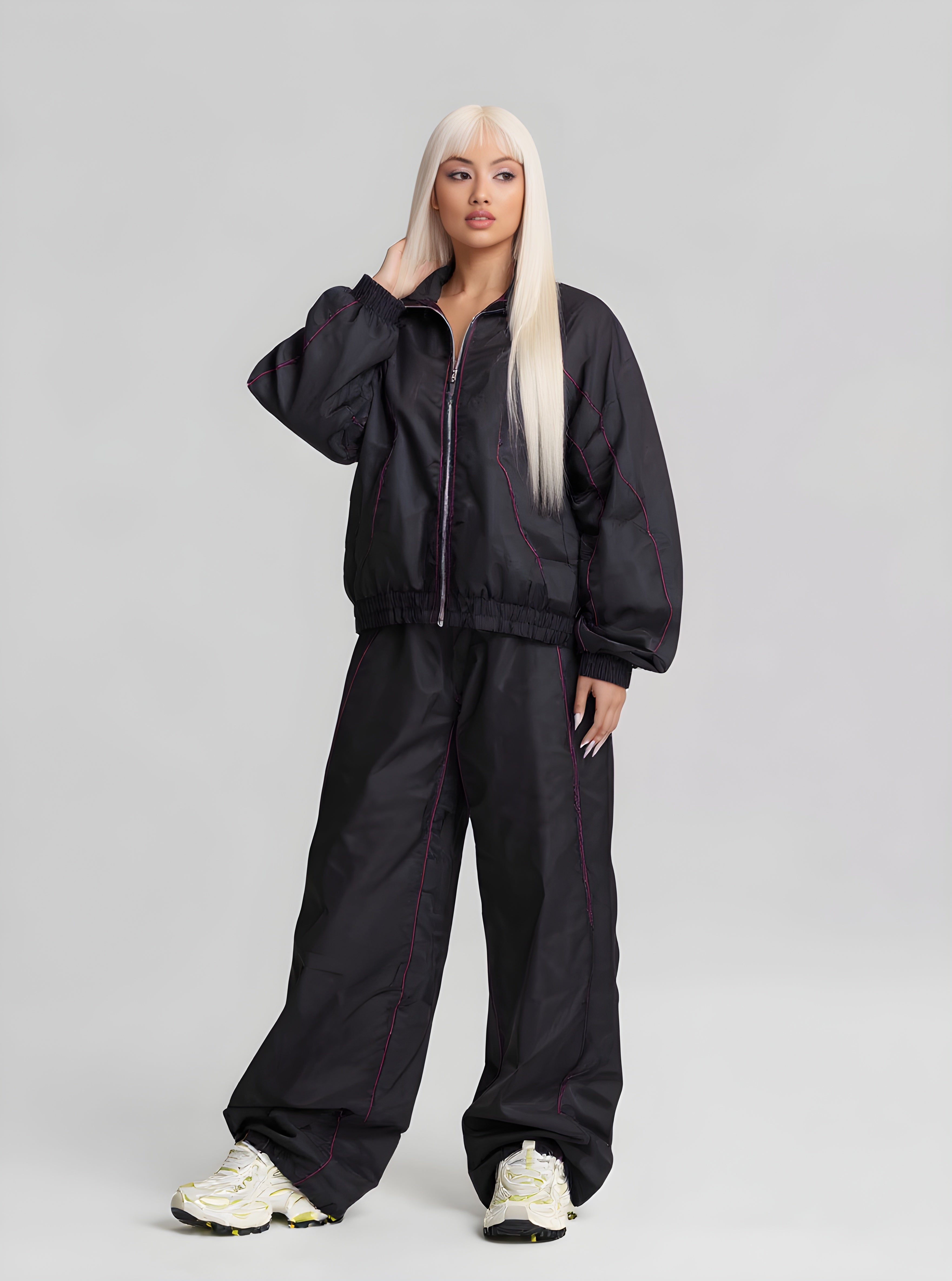 Women's Sets Autumn Winter 2025 Stylish Trendy Plain Long Sleeve Stand Collar Full Length Pants Casual Sets