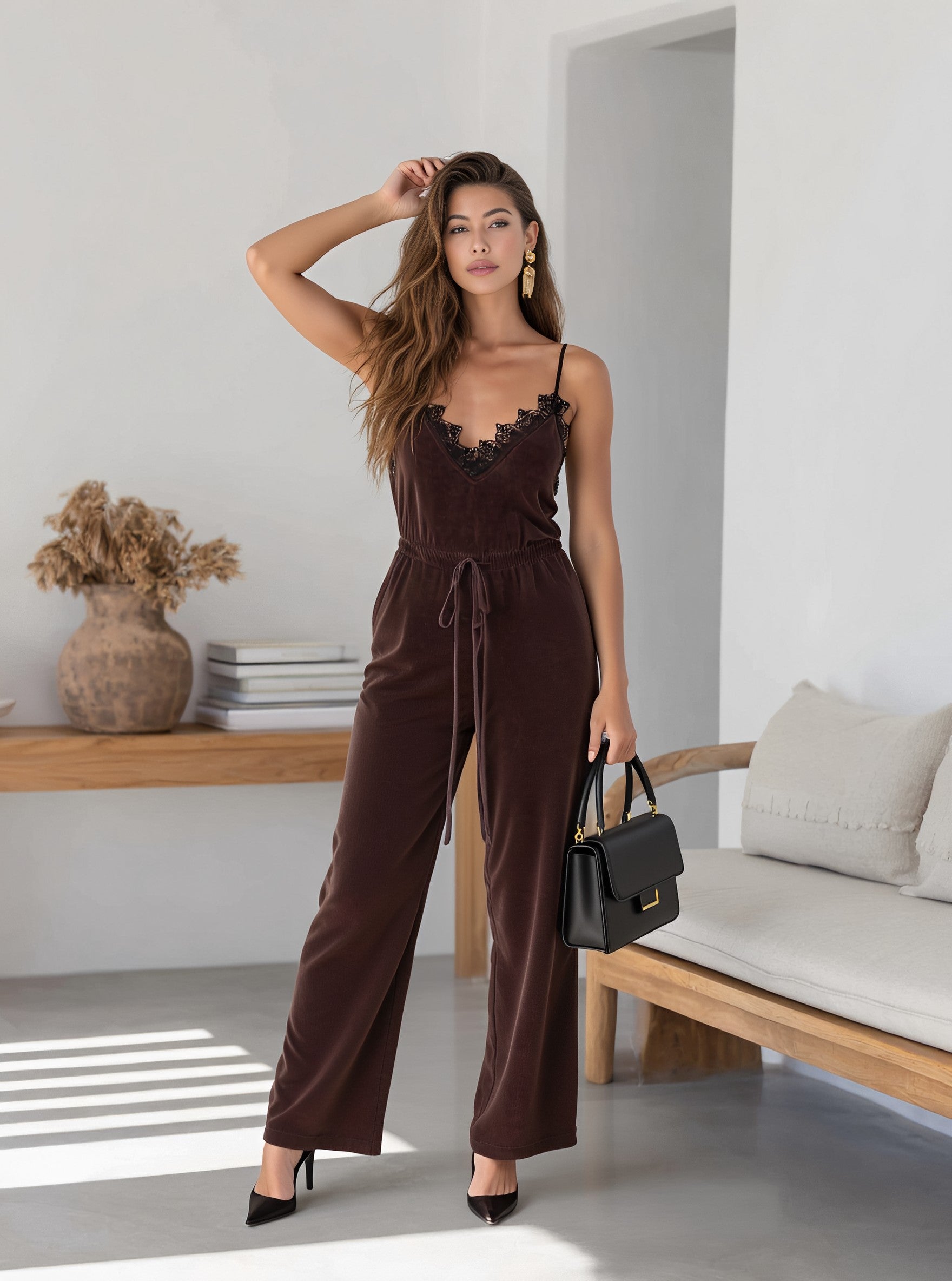 Autumn Casual Fitted Jumpsuit Women's Bottomwear Long Pants Comfortable Loose Style No Collar Body Shape Enhancing