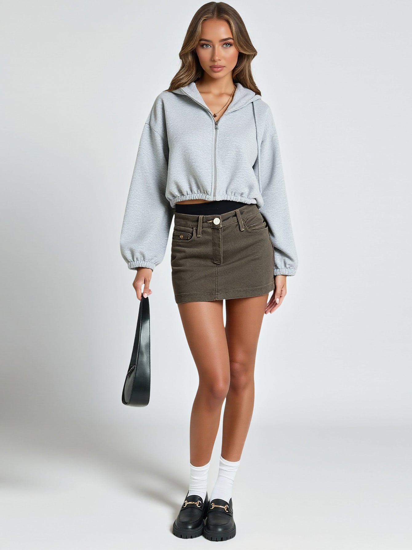 Autumn Hoodies 2025 Women's Casual Plain Long Sleeve Separated Zipper Basics Elasticity Cropped Hoodies