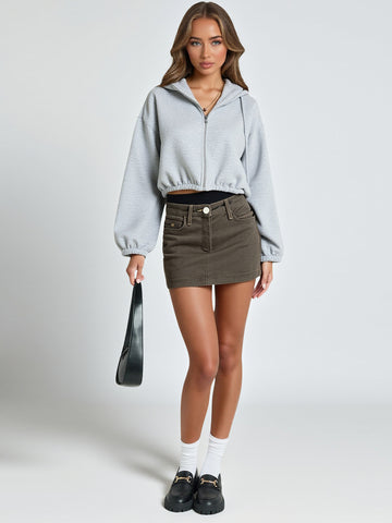 Autumn Hoodies 2025 Women's Casual Plain Long Sleeve Separated Zipper Basics Elasticity Cropped Hoodies