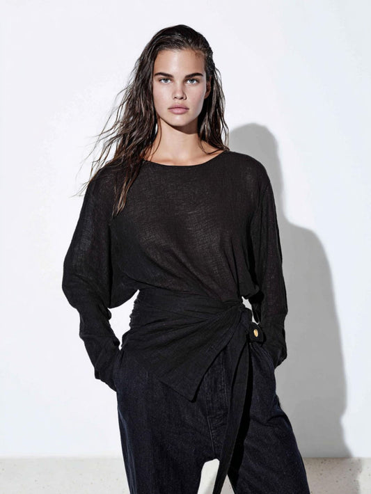 Autumn Blouses 2025 Women's Comfortable Nipped Waists Plain Long Sleeve Crew Neck Fitting Slim Casual Blouses