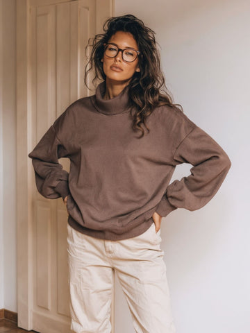 Autumn Pullover 2025 Women's Comfortable Plain Long Sleeve Turtleneck Loose Fit Casual Pullover