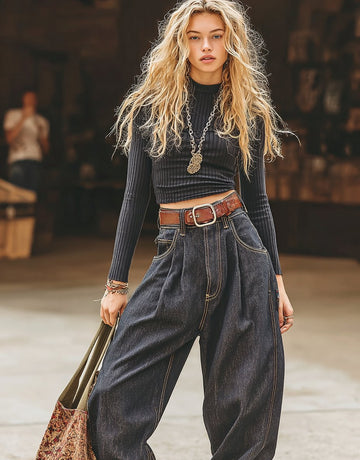 Casual Loose Long Straight Leg Jeans Mid Waist Trousers For Women Spring Dress Autumn Fashion Comfortable Classic