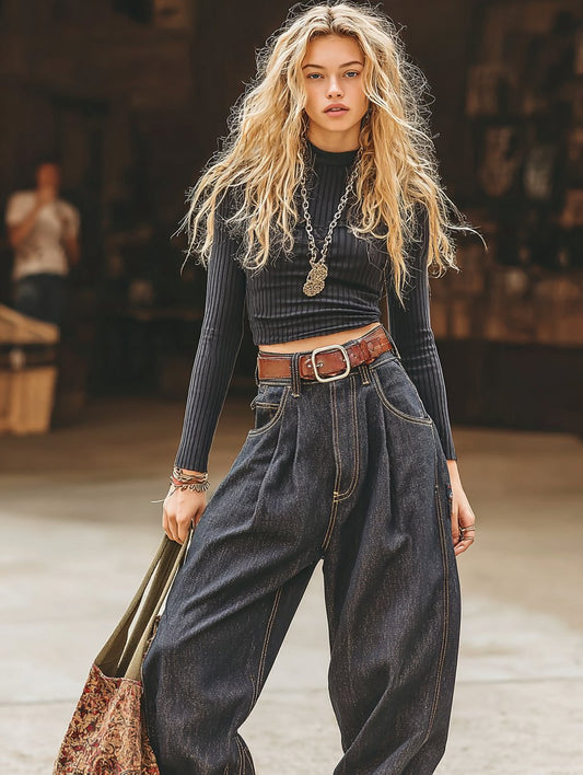 Casual Loose Long Straight Leg Jeans Mid Waist Trousers For Women Spring Dress Autumn Fashion Comfortable Classic 