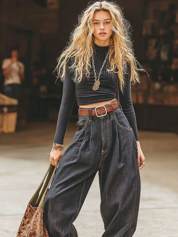 Casual Loose Long Straight Leg Jeans Mid Waist Trousers For Women Spring Dress Autumn Fashion Comfortable Classic 