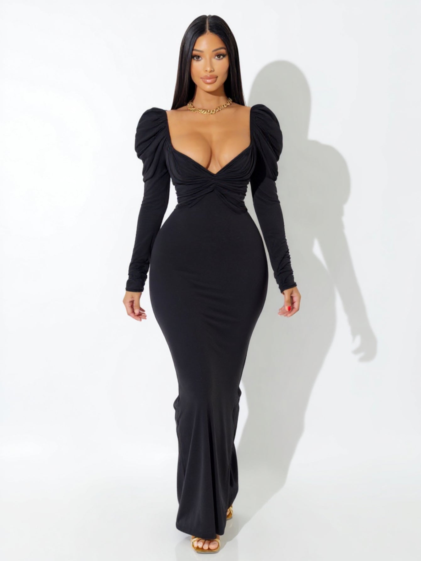 Women's 2025 Autumn Chic Dresses Long Sleeve Sweetheart Neck Plain Daily Skinny Fit Dresses