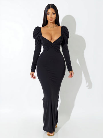 Women's 2025 Autumn Chic Dresses Long Sleeve Sweetheart Neck Plain Daily Skinny Fit Dresses