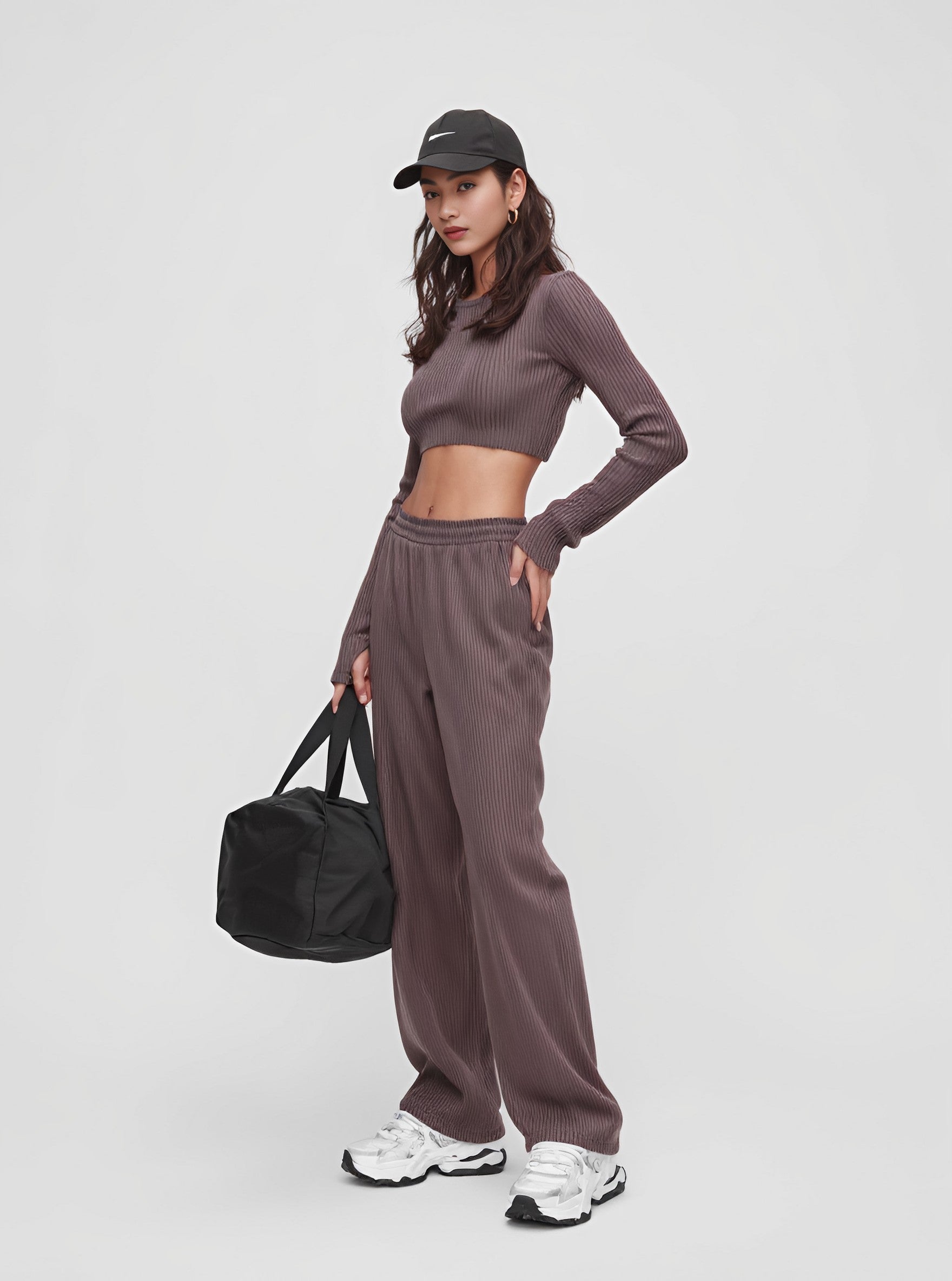 Loose Fit Autumn Winter Casual Suit Trousers Set Comfortable Wide Leg Pants For Women Fashionable Ensemble