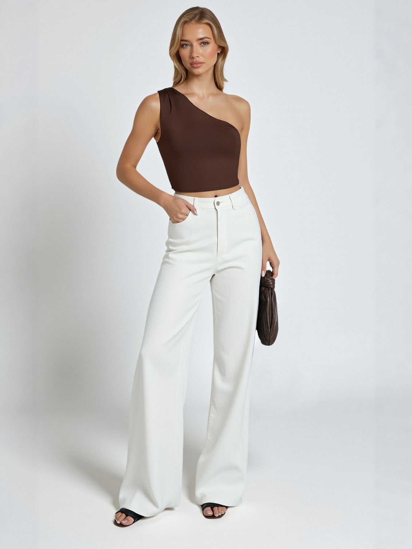 Women's High-Waisted White Wide-Leg Jeans Pear-Shaped Figure Loose Floor-Length Straight Pants Autumn Fashion
