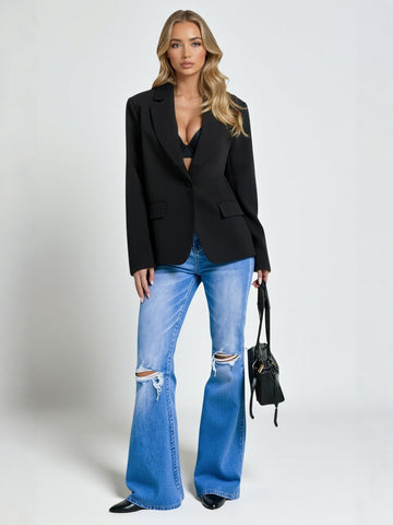 Ladies High Waist Slim Stretch Jeans New Ripped Fashion Women's Denim Pants Ripped Natural Waist Full Length