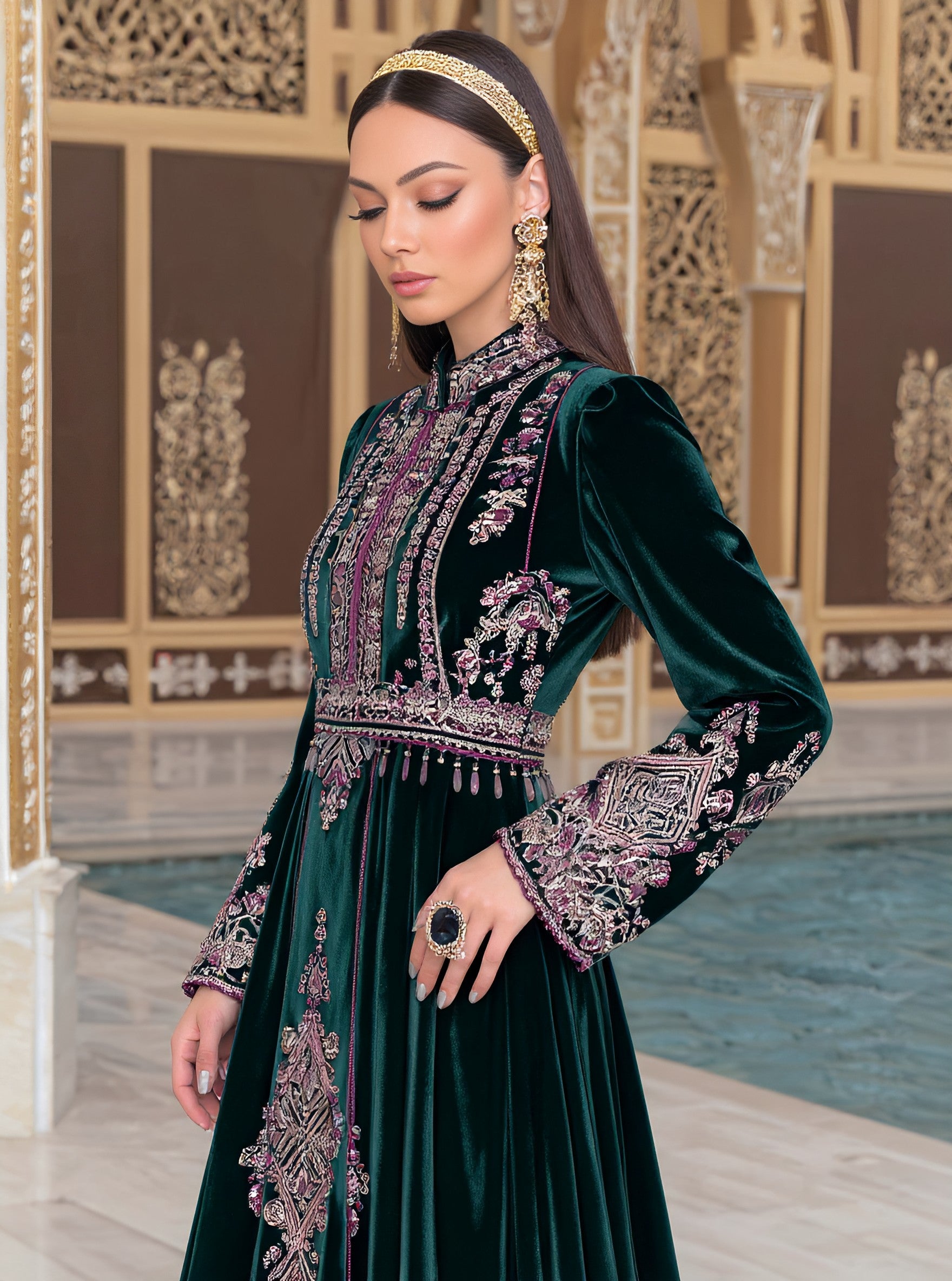 Autumn Long A-Line Dress Regular Fit Qipao Collar Straight Sleeve Casual Style Muslim Fashion Women's Dress