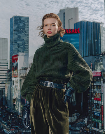 Autumn Sweater Casual Fit Long Sleeve High Collar Lantern Sleeve Regular Length Top Women's Fashion Comfortable Knitwear