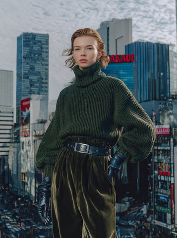 Autumn Sweater Casual Fit Long Sleeve High Collar Lantern Sleeve Regular Length Top Women's Fashion Comfortable Knitwear