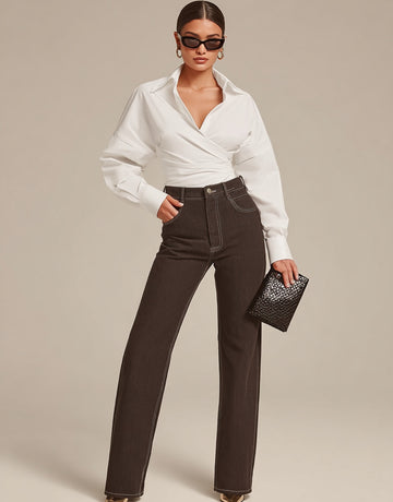 Autumn Shirts 2025 Women's Fashion Plain Long Cuff Sleeve Shirt Collar Nipped Waists Basics Shirts