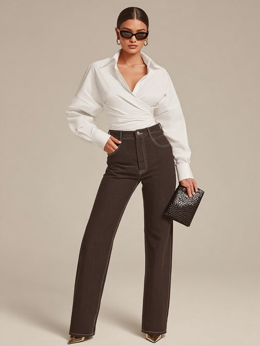 Autumn Shirts 2025 Women's Fashion Plain Long Cuff Sleeve Shirt Collar Nipped Waists Basics Shirts