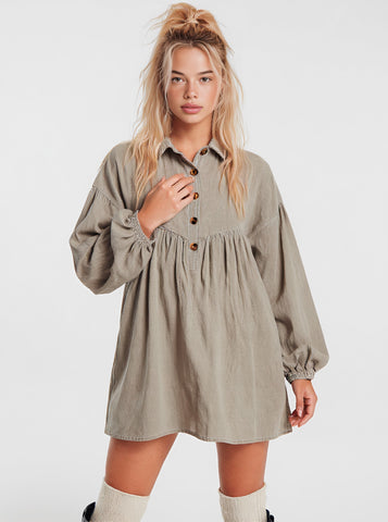 Loose Fit Mid-Length Dress Autumn Fashion Shirt Collar Lantern Sleeve Casual Style Women's Skirt Type Dress