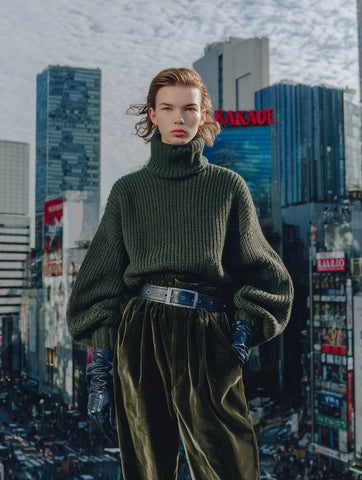 Autumn Sweater Casual Fit Long Sleeve High Collar Lantern Sleeve Regular Length Top Women's Fashion Comfortable Knitwear