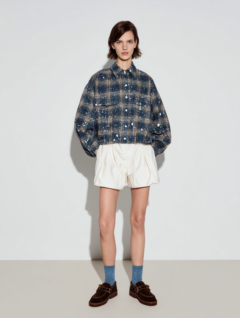 Women's Shorts Summer Fashion Daily 2025 Elegant Chic Checked Short Sleeve Casual Shorts