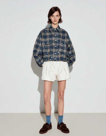 Women's Shorts Summer Fashion Daily 2025 Elegant Chic Checked Short Sleeve Casual Shorts