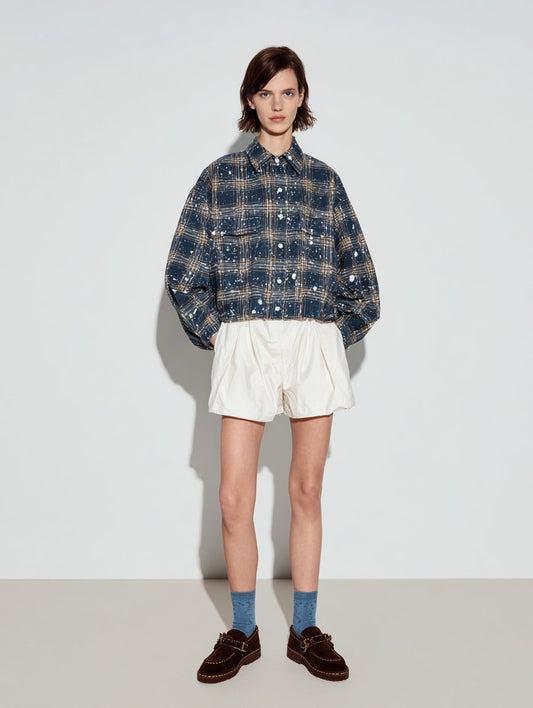 Women's Shorts Summer Fashion Daily 2025 Elegant Chic Checked Short Sleeve Casual Shorts