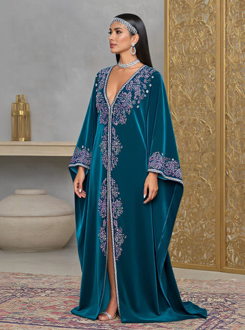 Loose Kaftan Autumn Gown With V-Neck Long Floor-Length Bats-Wing Sleeves Casual Style For Women Muslim Fashion Arabic Robe