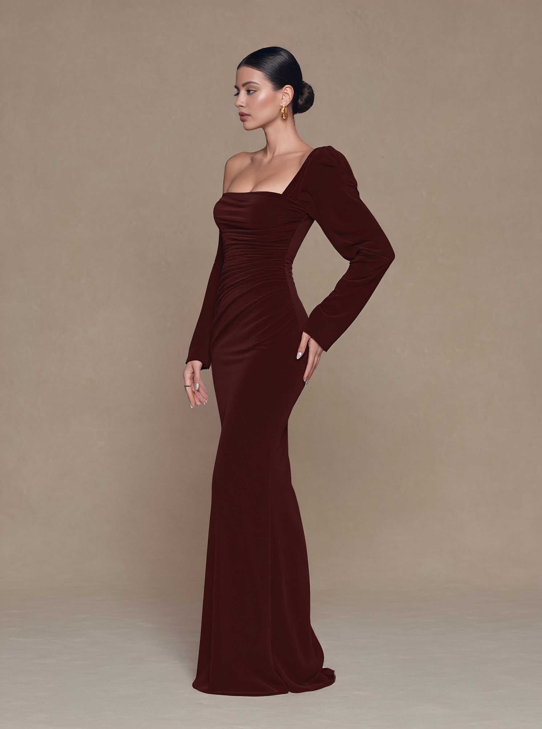 Asymmetric Tight Fit Fish Tail Dress With Lamb Sleeve Casual Mid Length Skirt Style Women's Clothing Spring Autumn Fashion