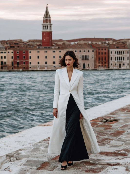 Autumn Trench Coat 2025 Women's Elegant Plain Long Sleeve Shawl Collar Basics Long Trench Coat