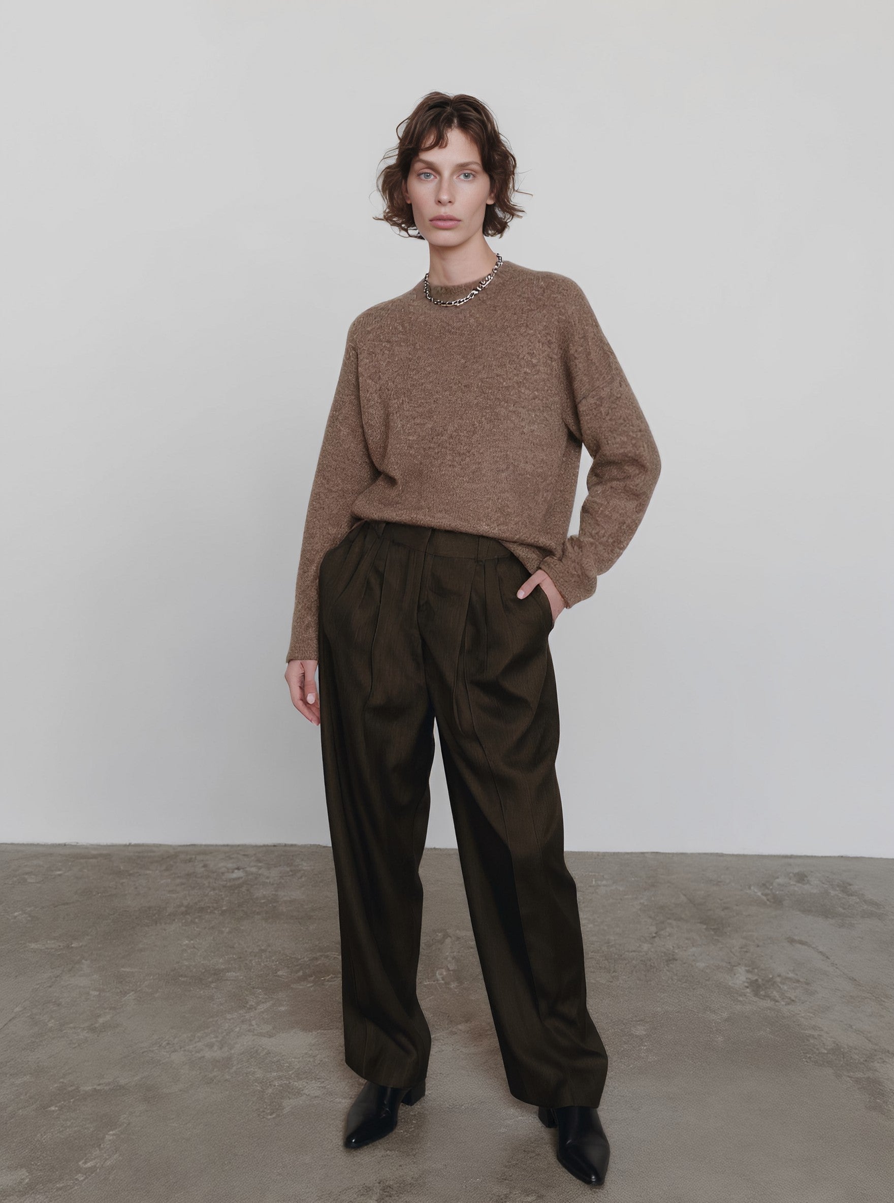 Loose Long Sleeve Round Neck Sweater Winter Casual Clothes Straight Tube Sleeve Comfortable Length Regular Women's Top