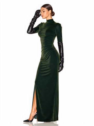 Autumn High Collar A-Line Dress Mid-Length Straight Sleeve Casual Fit Women's Dress Fashionable Elegant Style