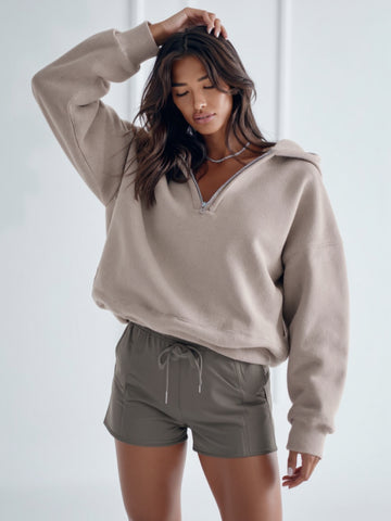 Women's Sweatshirts Autumn Winter Fashion Daily Basics Simple Plain Zipper Long Sleeve Hooded Casual Hoodie