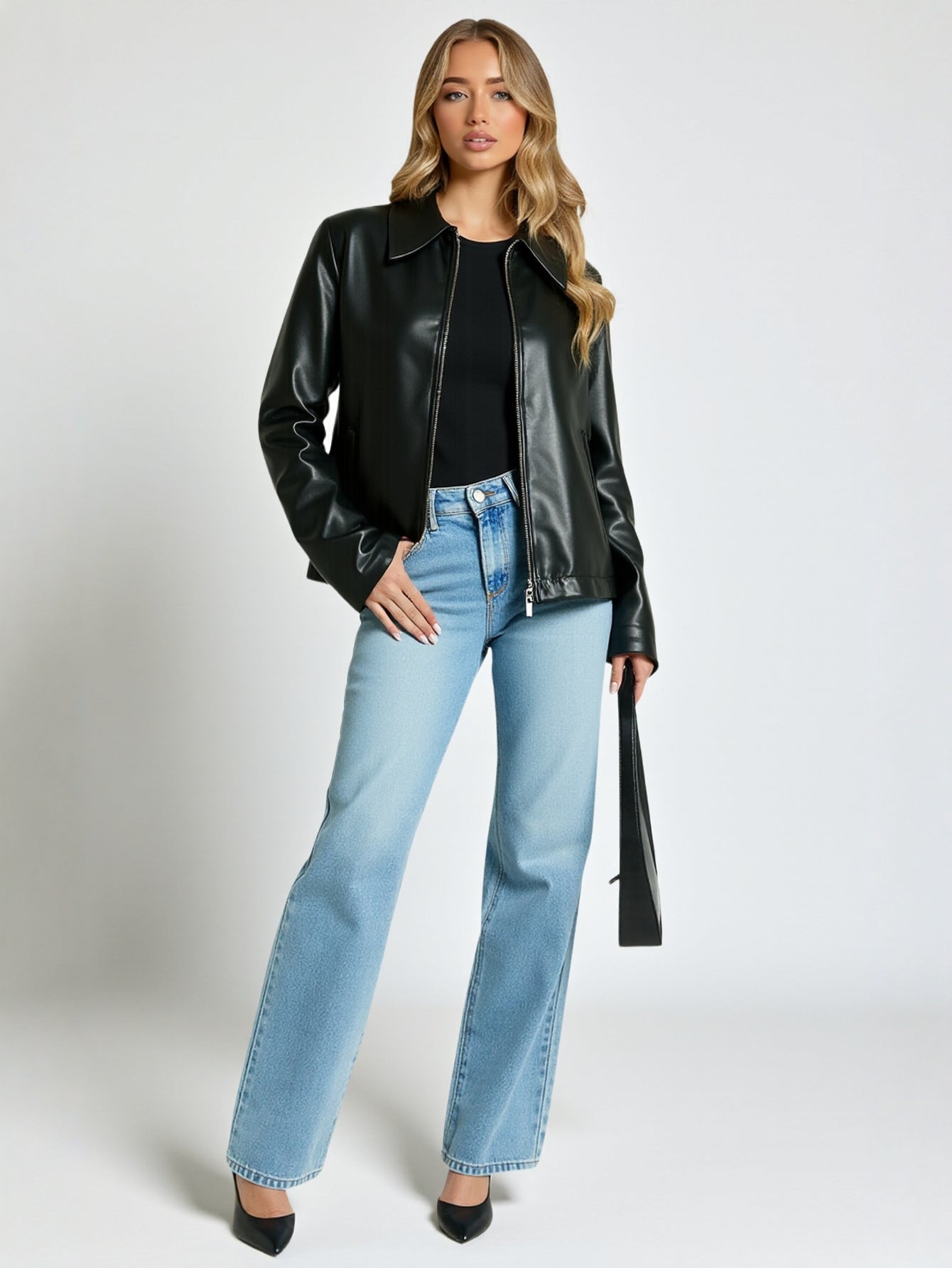 Women's Retro Lapel Zipper Leather Jacket Casual Style European And American Fashion for Ladies