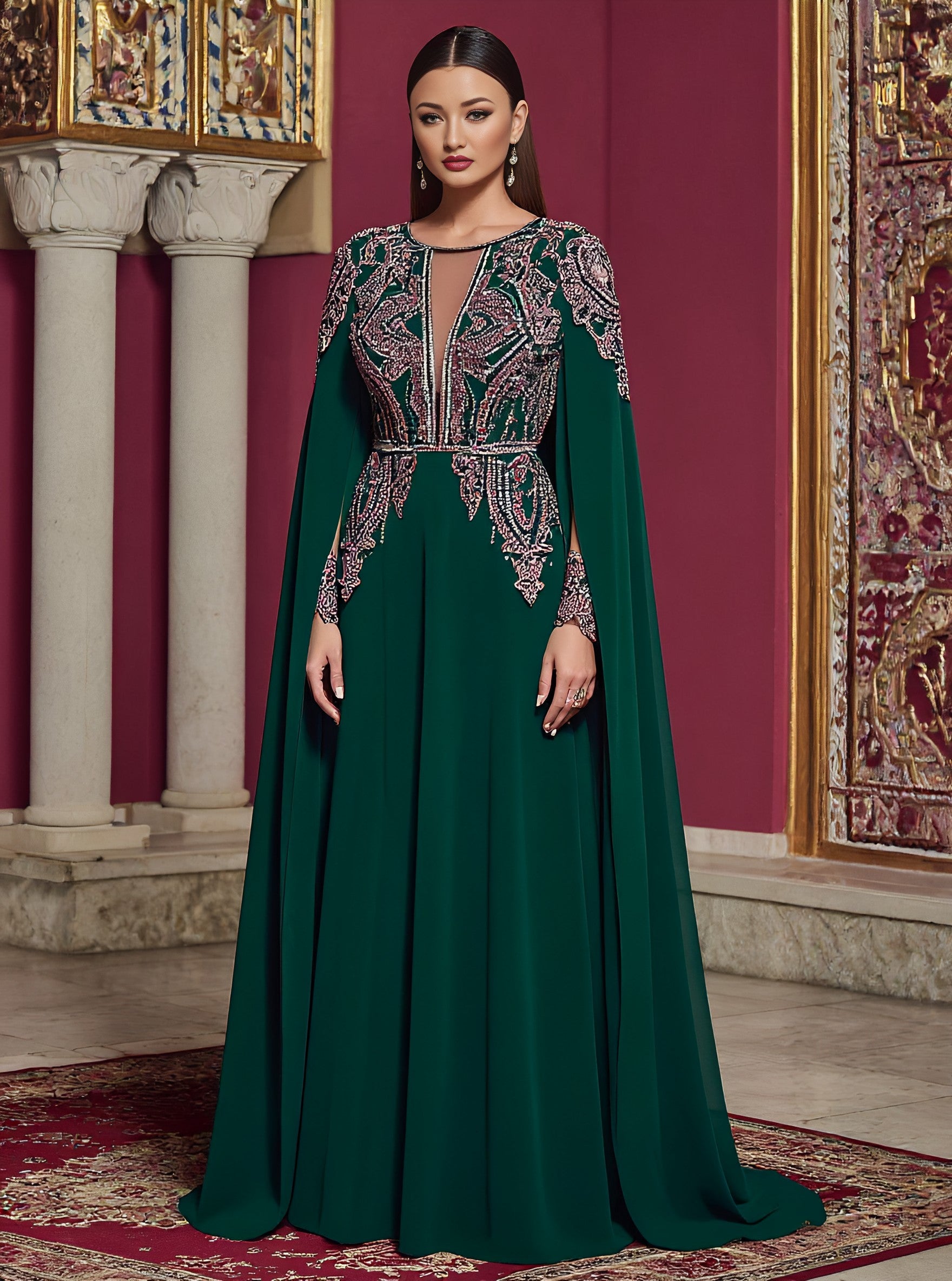 Casual Fit Floor-Length A-Line Dress With Slit Sleeves And Round Neck For Autumn Muslim Fashion Women's Dress