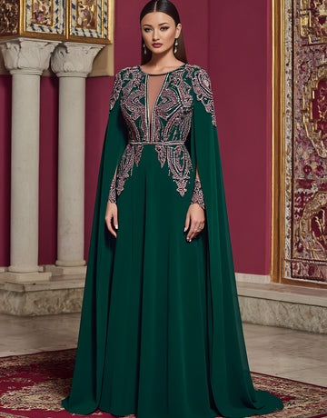 Casual Fit Floor-Length A-Line Dress With Slit Sleeves And Round Neck For Autumn Muslim Fashion Women's Dress