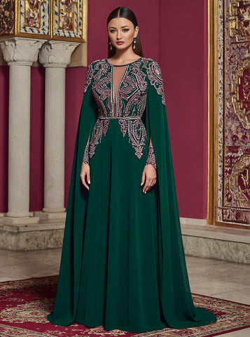Casual Fit Floor-Length A-Line Dress With Slit Sleeves And Round Neck For Autumn Muslim Fashion Women's Dress