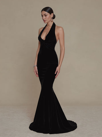 Casual Autumn Dress Floor-Length A-Line Skirt Style Sleeveless Hanging Collar Neckline Tight-Fit Women's Fashion Dress