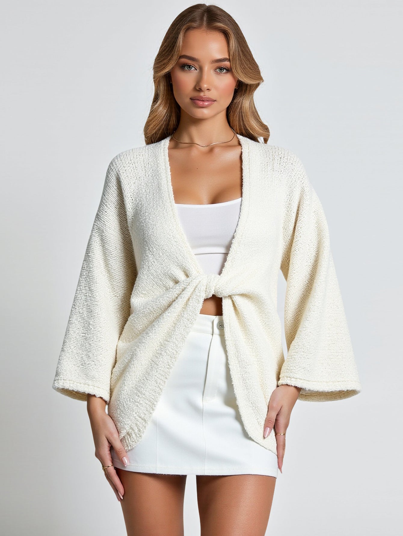 Autumn Cardigans 2025 Women's Casual Minimalism Plain Cross Long Sleeve V-Neck Daily Basic Cardigans