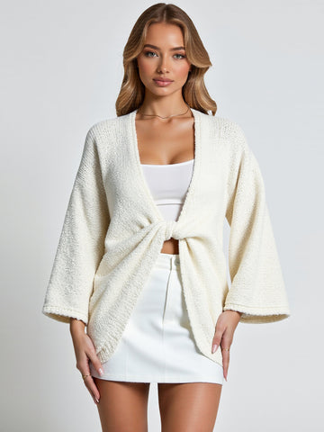 Autumn Cardigans 2025 Women's Casual Minimalism Plain Cross Long Sleeve V-Neck Daily Basic Cardigans