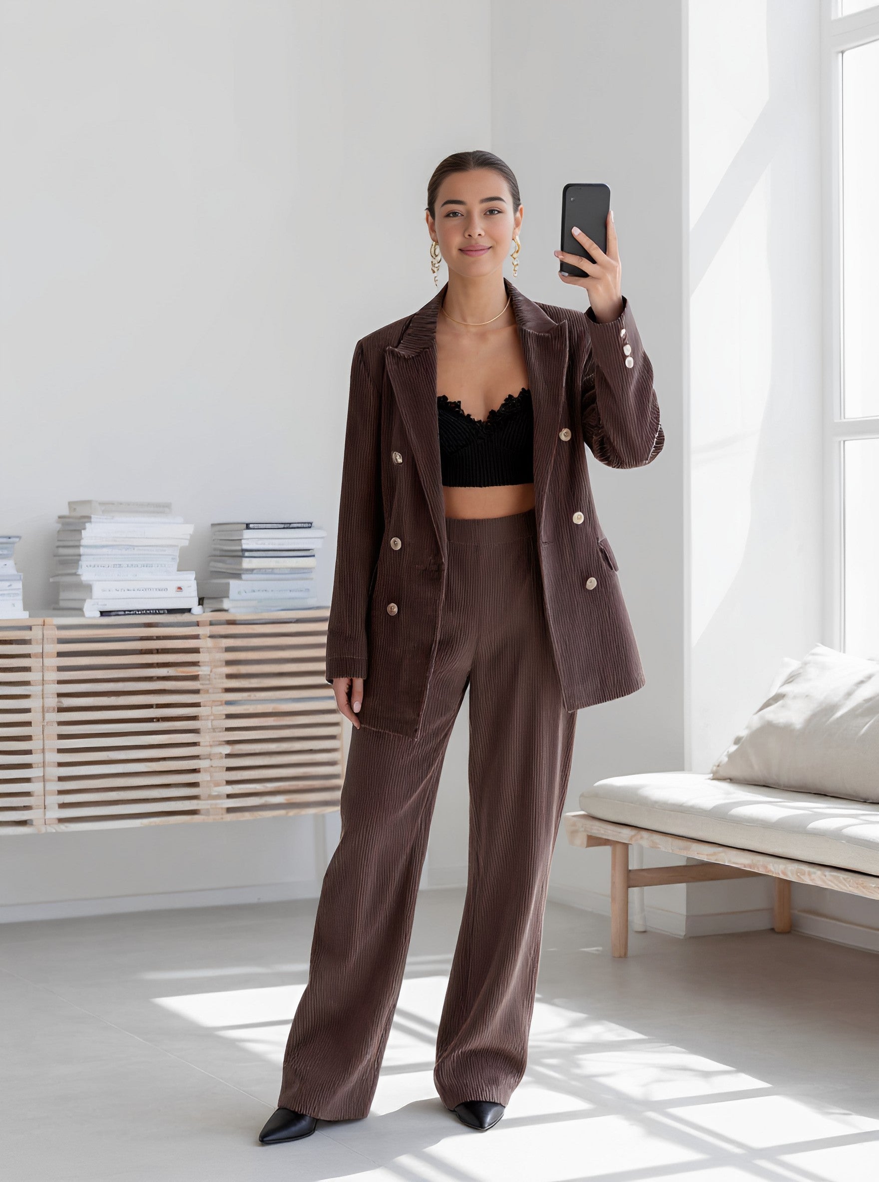 Loose Fit Casual Suit Trousers Set For Women Autumn Fashion Comfortable Stylish Long Pants Outfit Pair