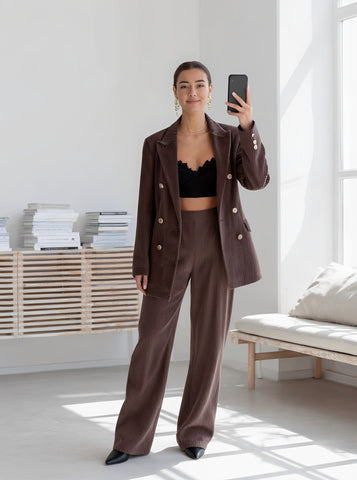 Loose Fit Casual Suit Trousers Set For Women Autumn Fashion Comfortable Stylish Long Pants Outfit Pair