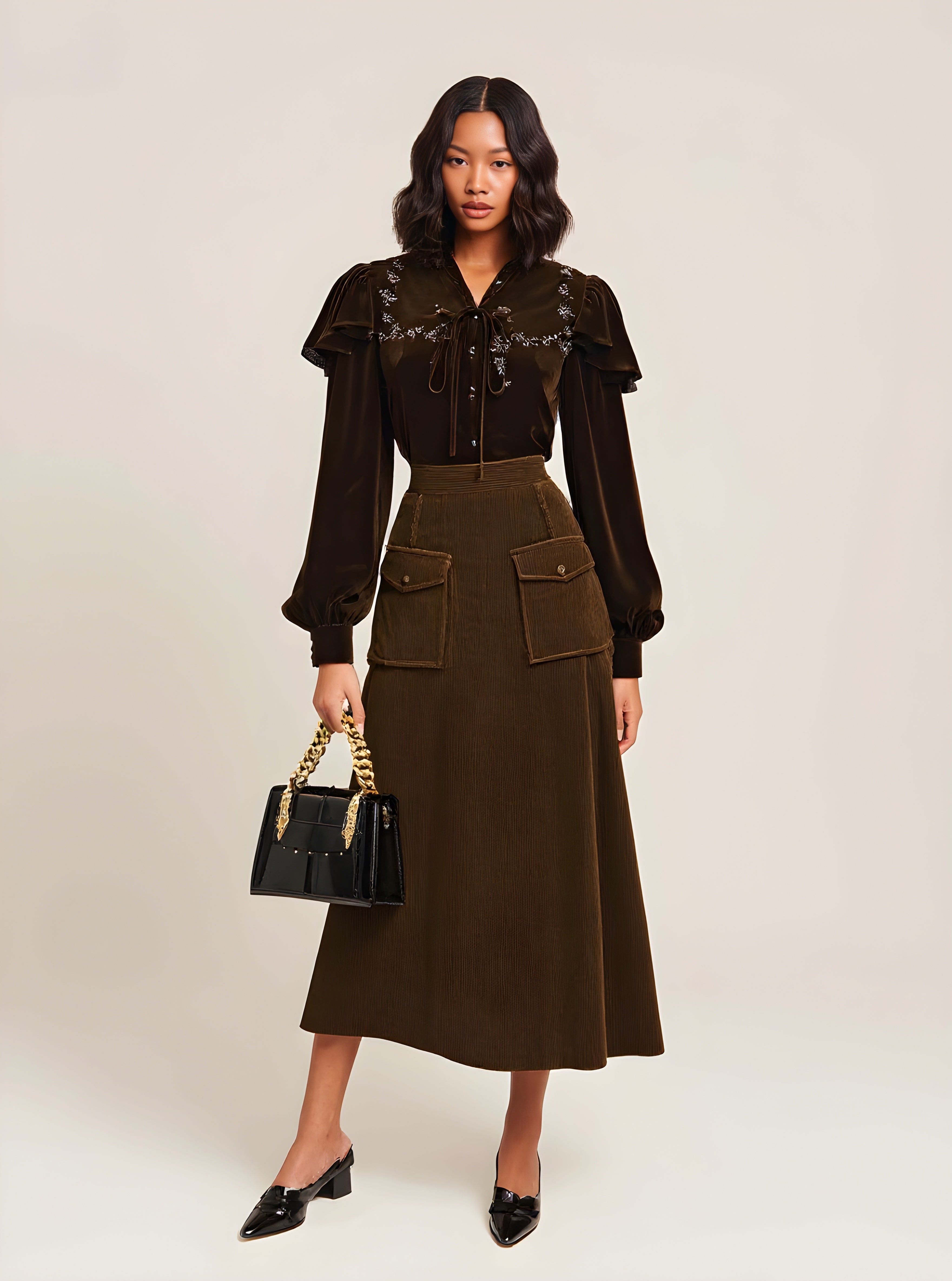 Autumn Winter Skirts 2025 Women's Simple Fashion Plain Pockets A-Line High Street Draped Midi Skirts