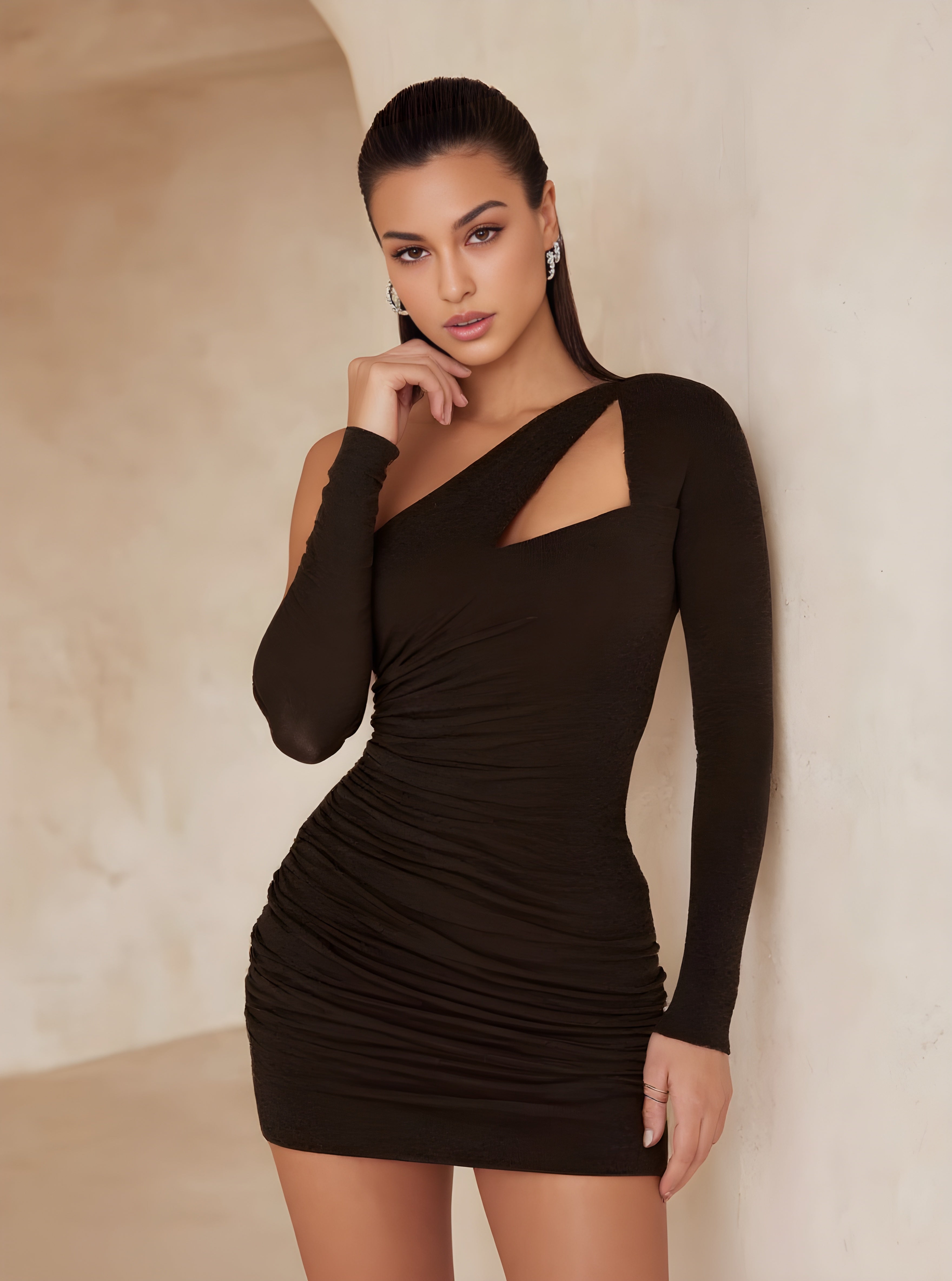 Women's Dresses Autumn Winter Fashion Daily 2025 Elegant Chic Plain Long Sleeve One Shoulder Mini Wrap Sexy Dresses