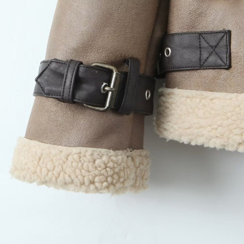 Women's Motorcycle Style Fur Jacket Early Spring Autumn Winter Temperament Explosion Mao Coat Stitching One