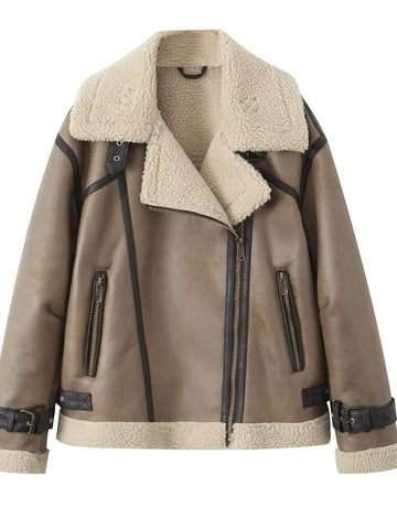 Women's Motorcycle Style Fur Jacket Early Spring Autumn Winter Temperament Explosion Mao Coat Stitching One