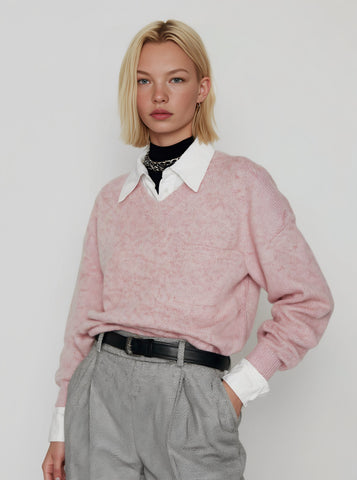 Loose Fit Winter Sweater Casual Long Sleeve Fake Two-Piece Collar Straight Tube Sleeve Regular Length Women's Top