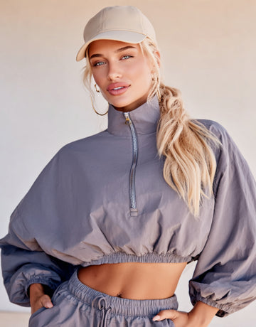 Women's Sweatshirts Autumn Winter Fashion Daily Plain Cropped Zipper Puff Sleeve Stand Collar Casual Pullover