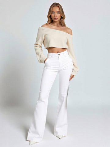 Women's High Waist Stretch Slim Jeans European American Style for Wish Horseshoe Fashion Flared Pants