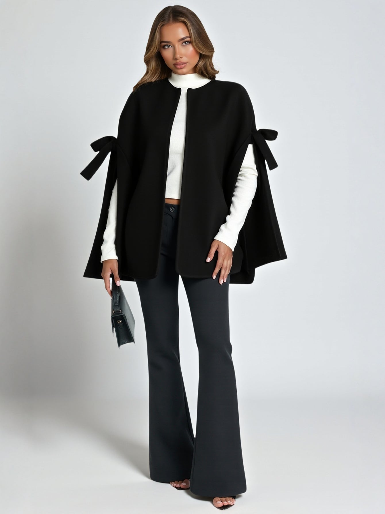 Women's Coats Winter Fashion Comfortable 2025 Plain Long Sleeve Mock Neck Knot Flowy Hem Daily Coats