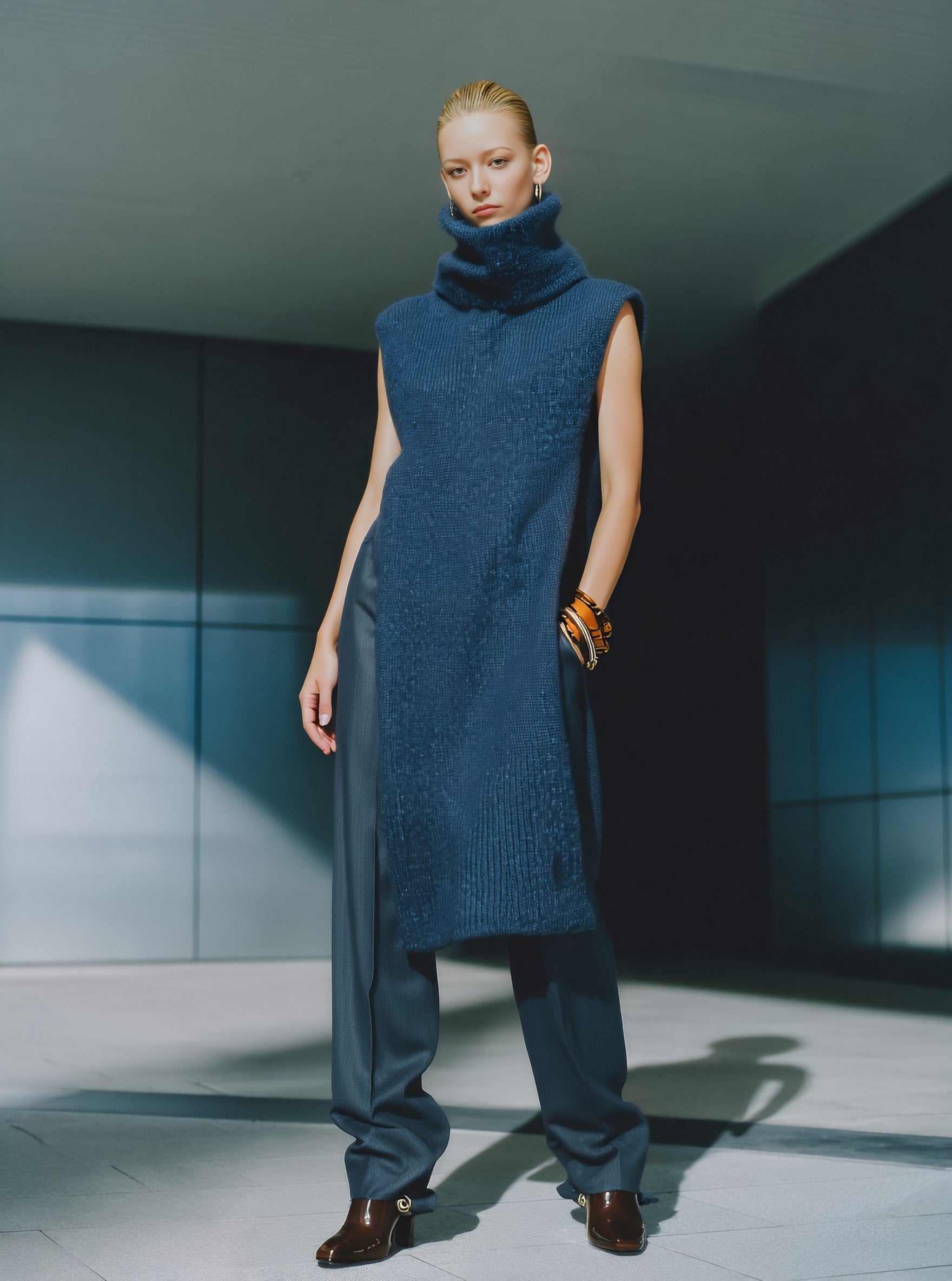 Autumn Casual Fit High Collar Sleeveless Sweater Regular Length Top Comfortable Soft Knitted Women's Fashion Top